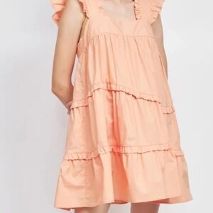 En Saison Peach Ruffle Midi Dress